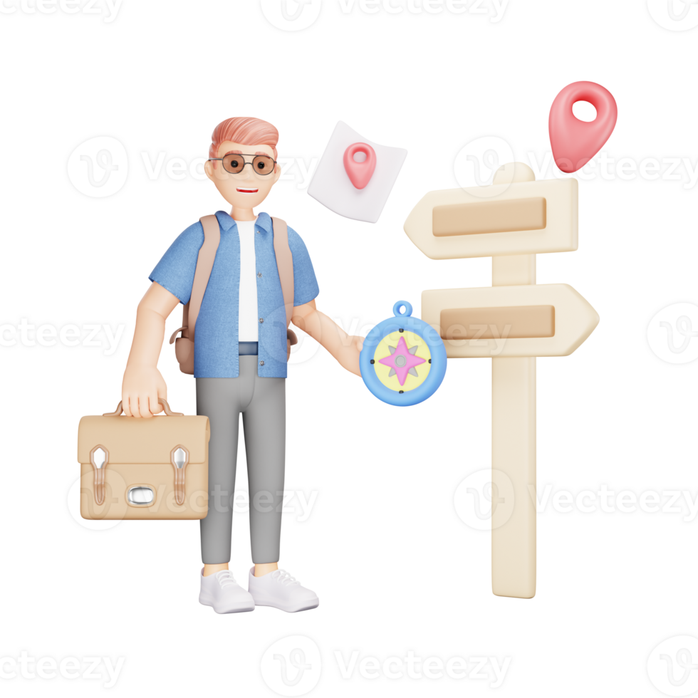 Exploring Travel Directions and Adventure Mapping - 3D Character Illustration png