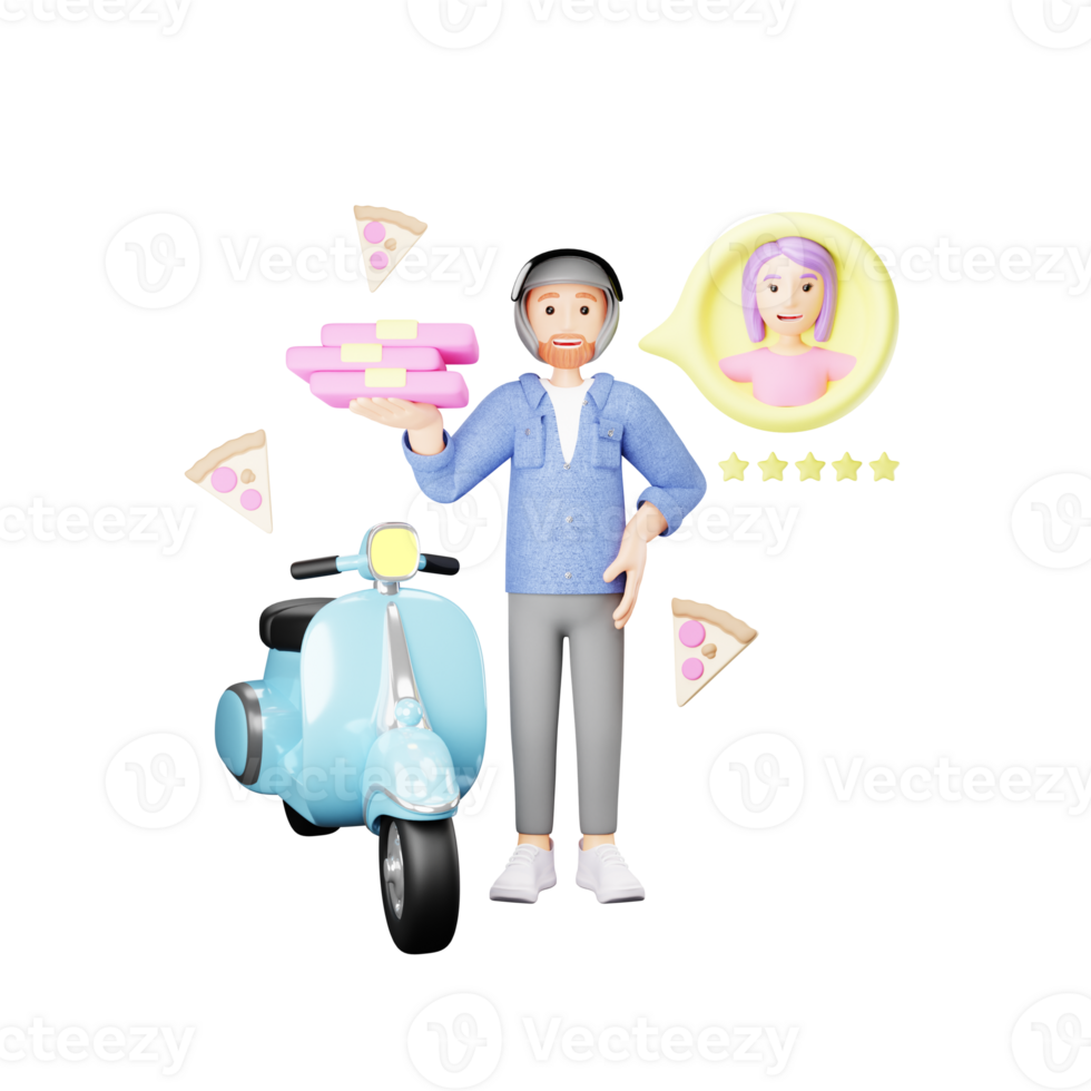 Pizza Delivery Service - Cartoon Character on Scooter with Pizza Box png