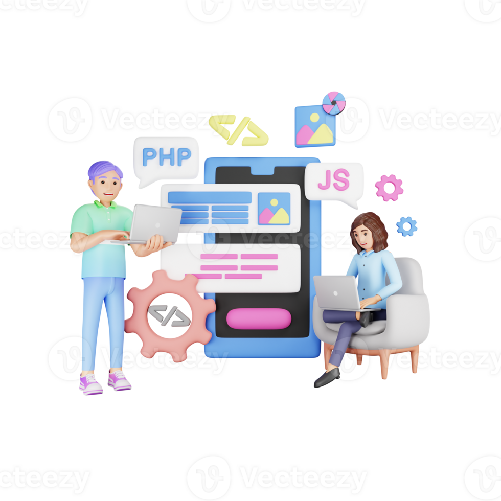 3D Character Illustration - Application Development and Coding Concept png