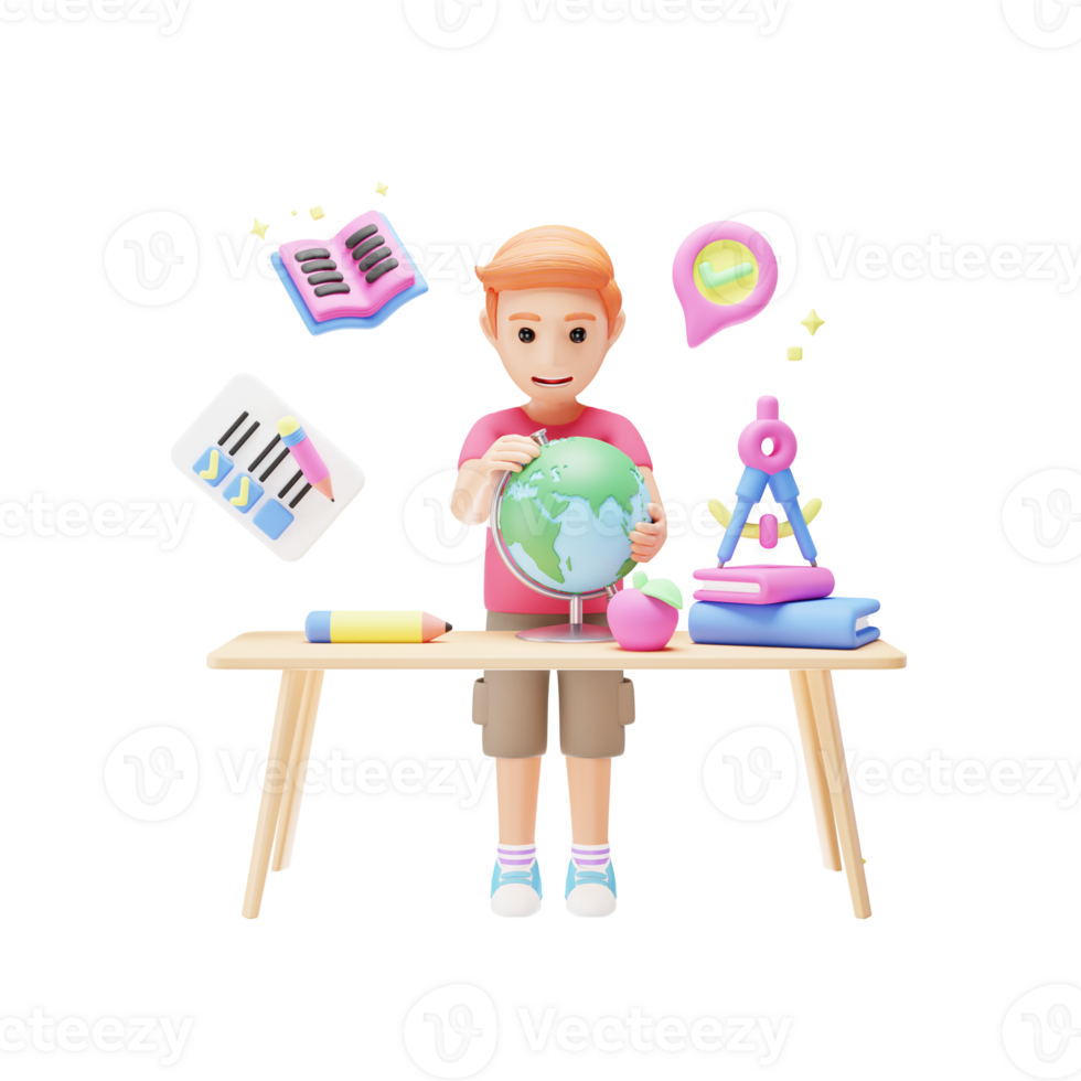 3D Character in Geography Classroom - Educational Journey png