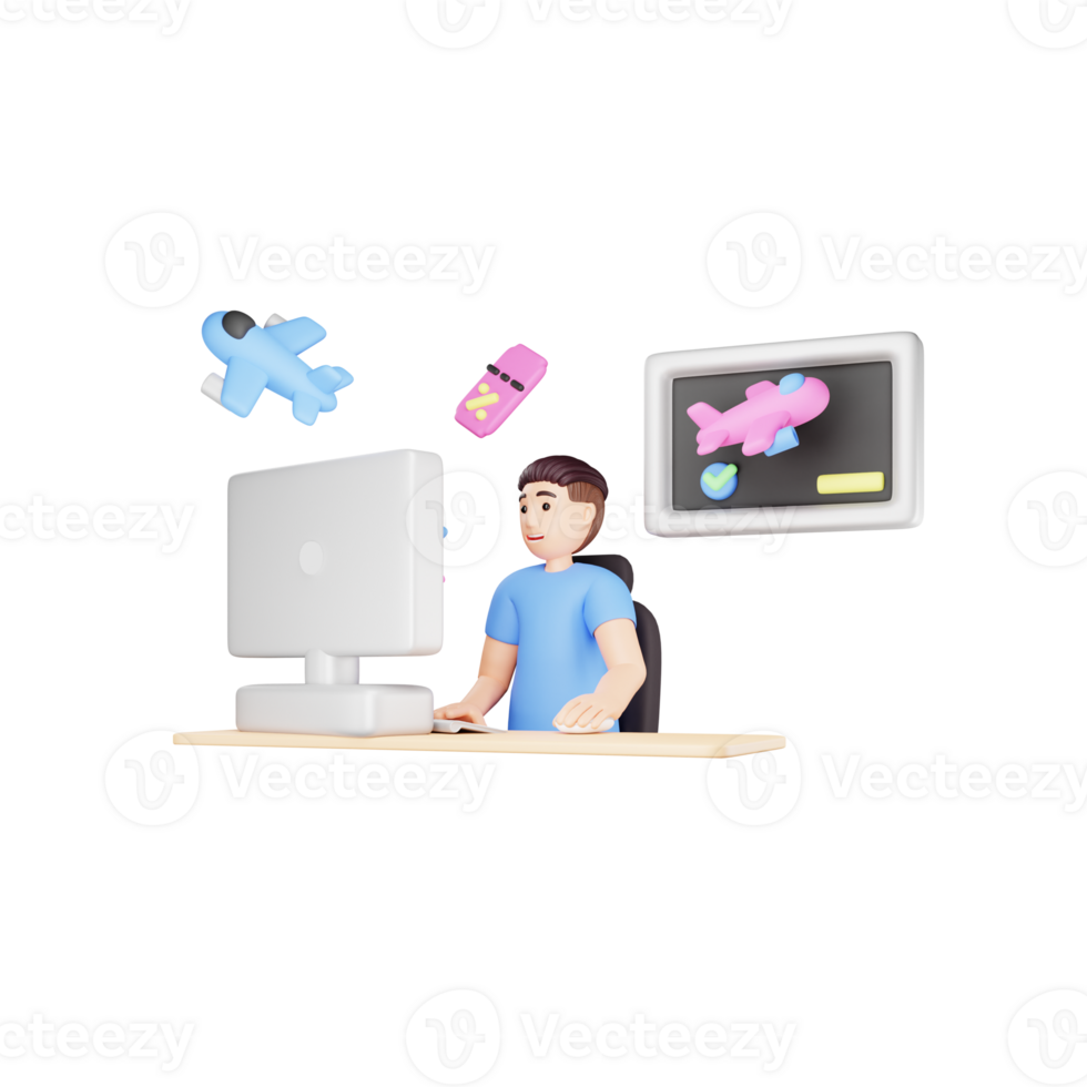 Man Doing Online Booking for Reservations and Travel - 3D Character Illustration png