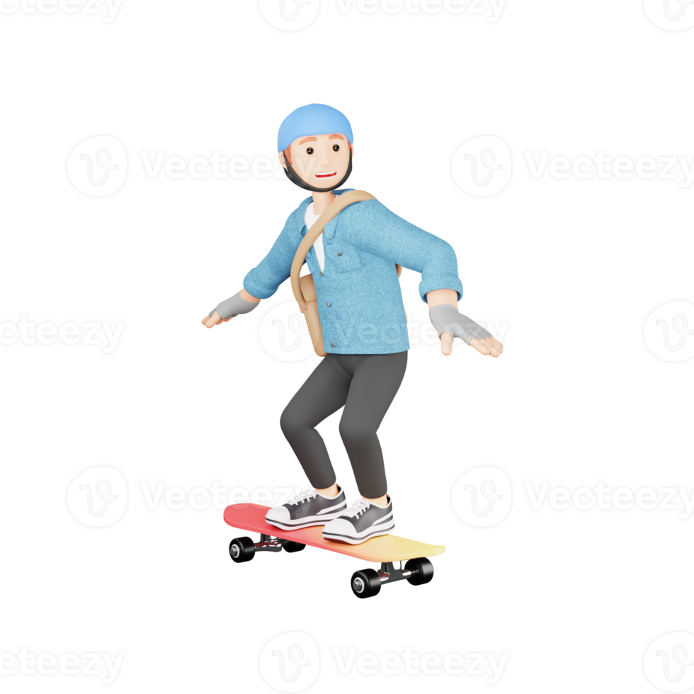 3D Cartoon Character of Delivery Boy on Skateboard - Fast Delivery Concept png