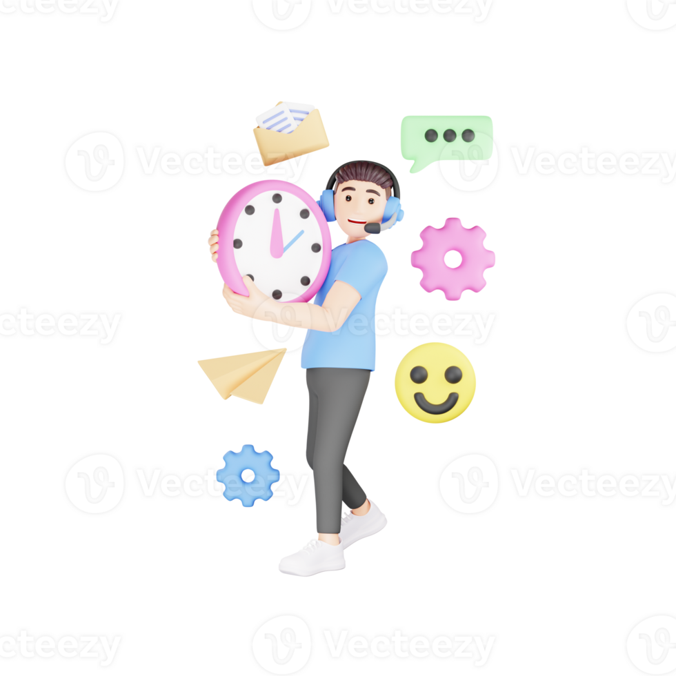 3D Cartoon Character Illustration - Customer Care Timings and Support Hours png
