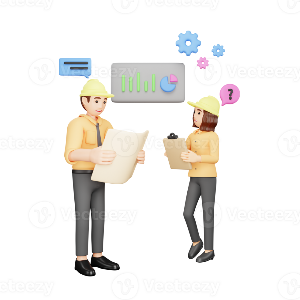 3D Cartoon Character of a Project Engineer Analyzing Data - Business Analysis Illustration png