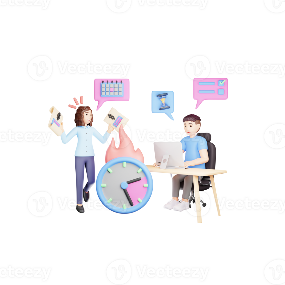 Intense Workload at Office 3D Character Illustration - Business Stress and Overwhelming Workplace png