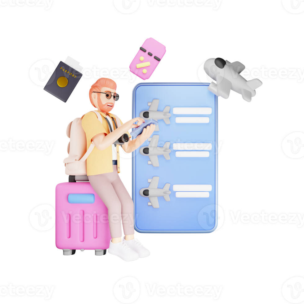 Online Travel Concept - 3D Cartoon Character Embarks on a Journey png