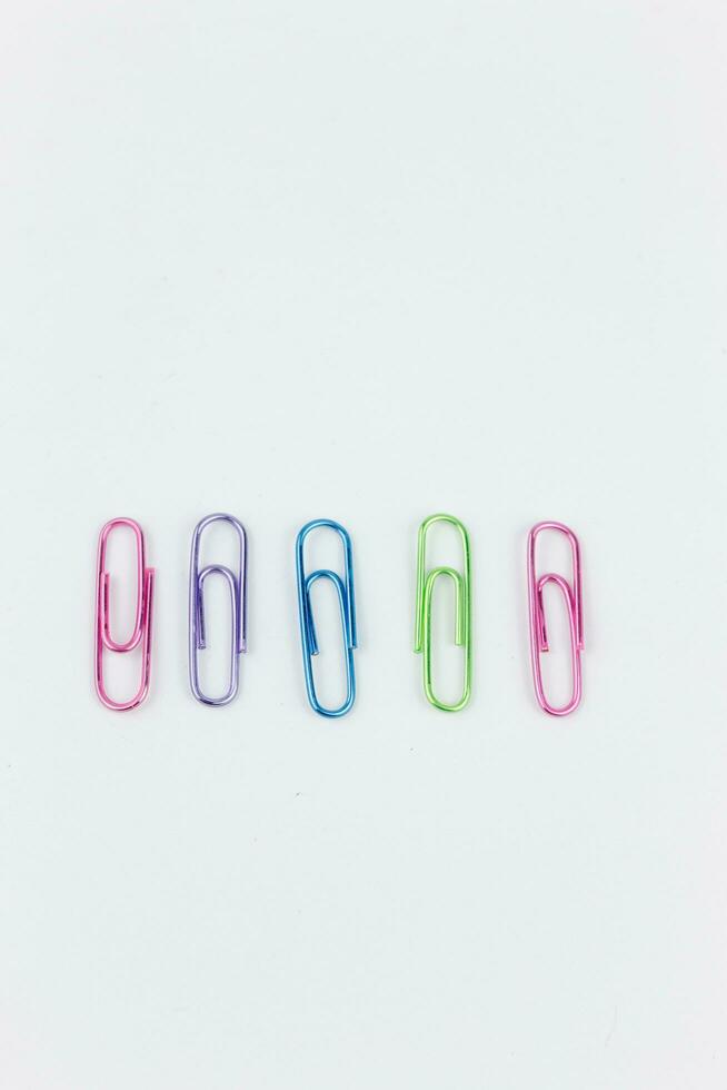 colorful paper clips isolated on white background, photo