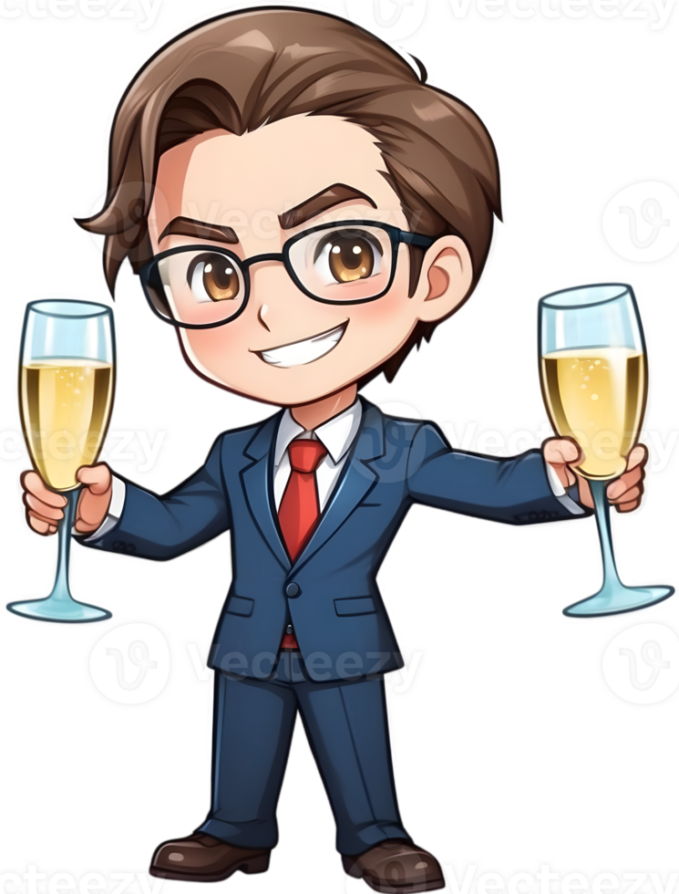 AI generated anime character holding  glasses of champagne png