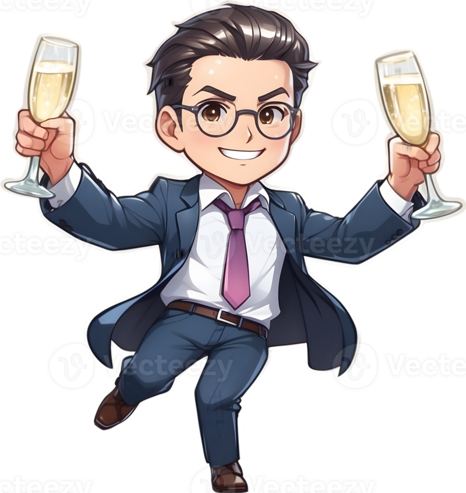 AI generated a cartoon characters holding  glasses of champagne png