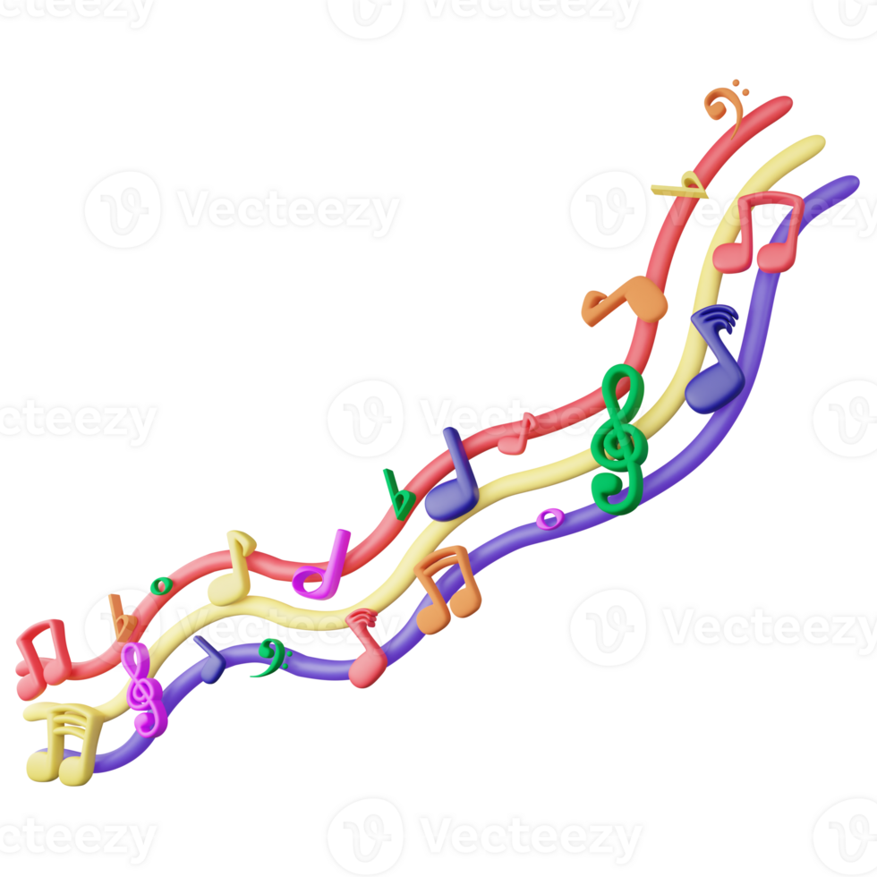 música vistoso melodía notas ola clipart plano diseño icono aislado en transparente fondo, 3d hacer entretenimiento y música concepto png