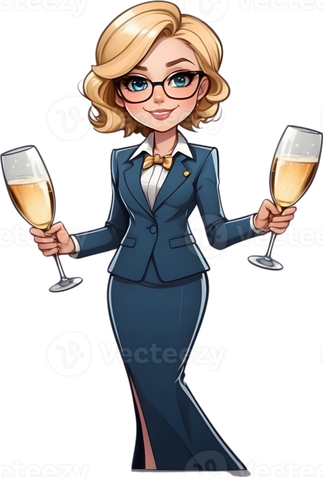 AI generated a cartoon characters holding  glasses of champagne png