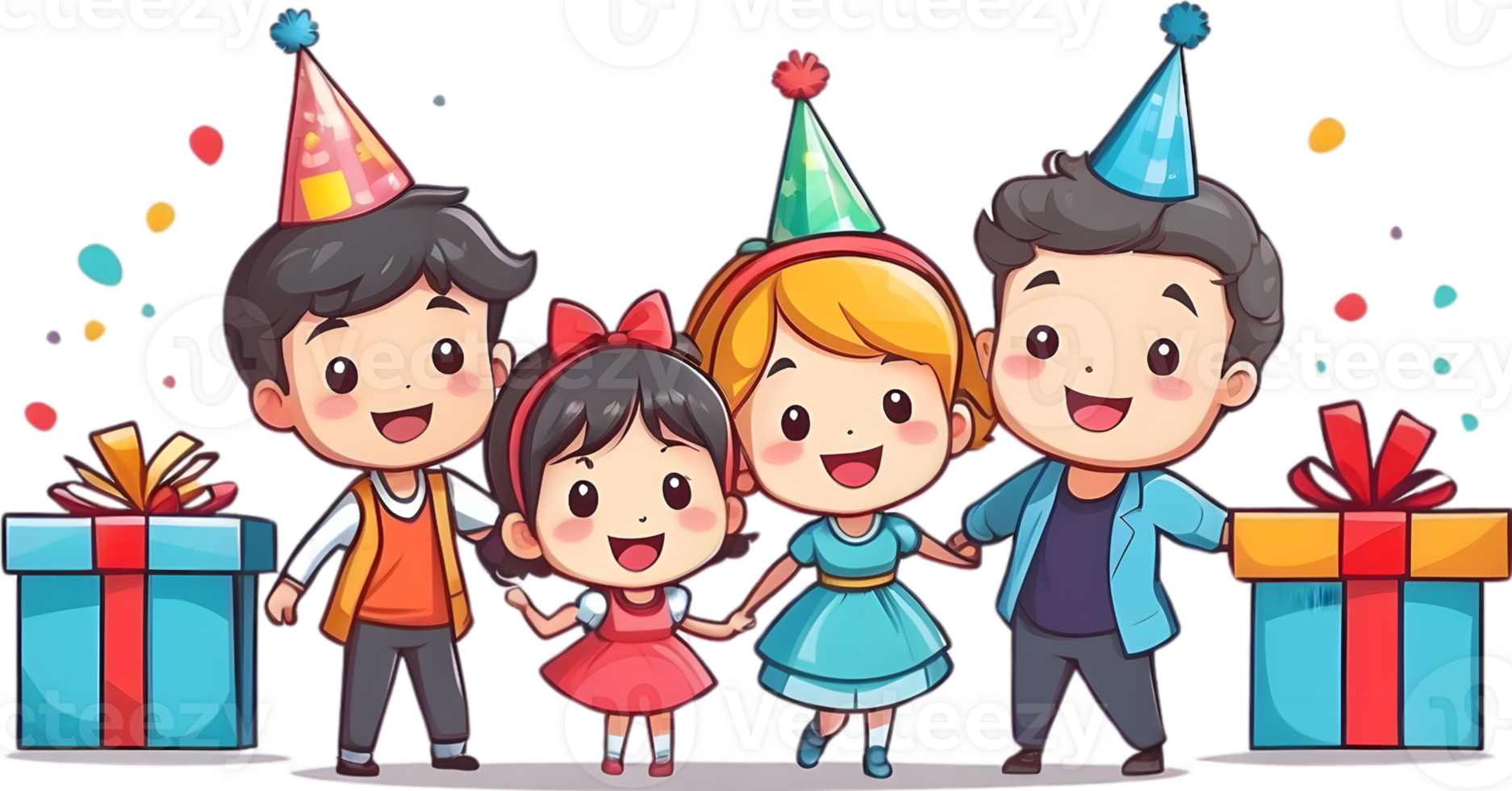AI generated family party with sofa and giftbox png
