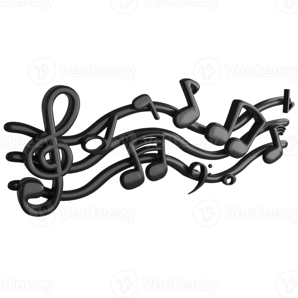 Music melody notes wave clipart flat design icon isolated on transparent background, 3D render entertainment and music concept png