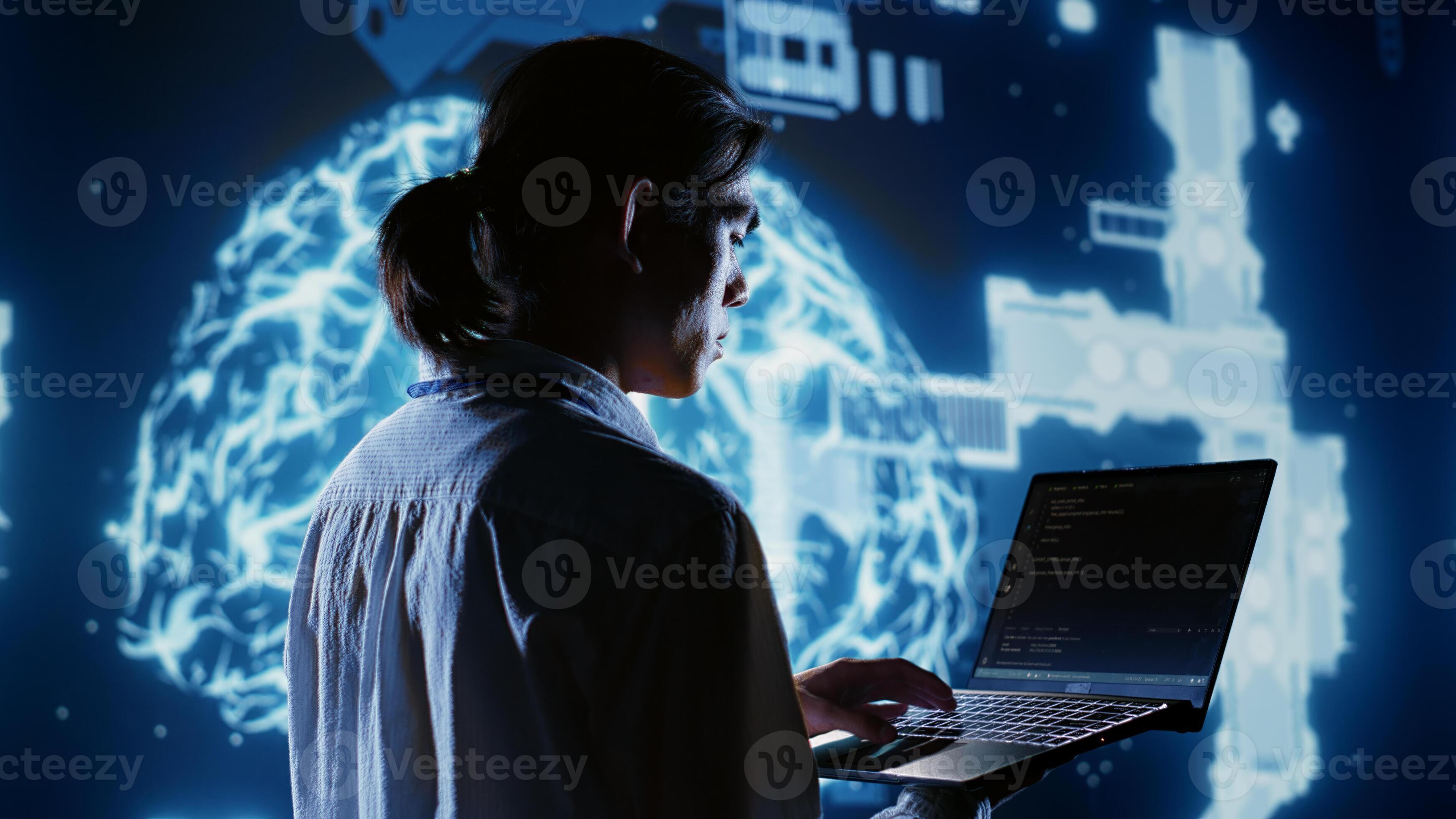 Certified admin writing artificial intelligence script code in startup