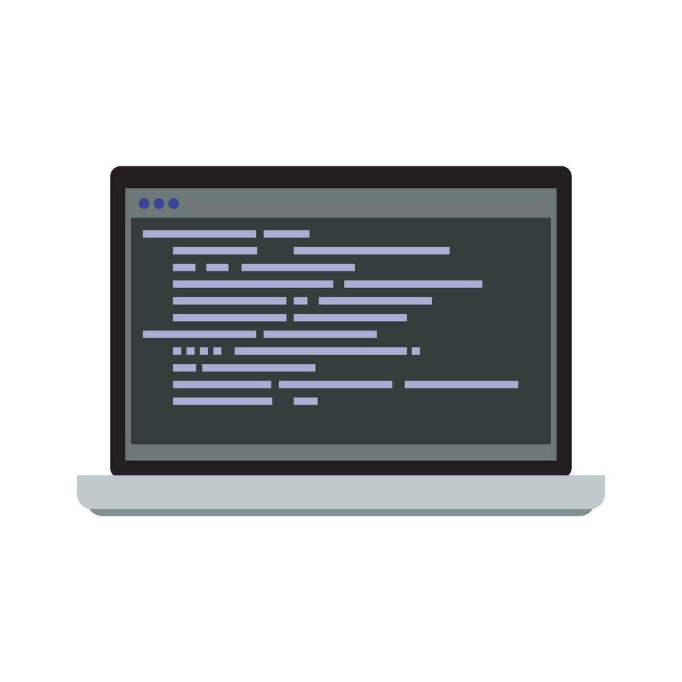 Programming on laptop. Software application computer, programming process. Vector illustration