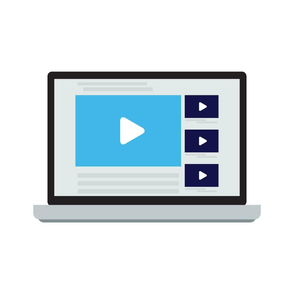 Online video service on laptop. Content for education, movie and tutorial. Vector illustration