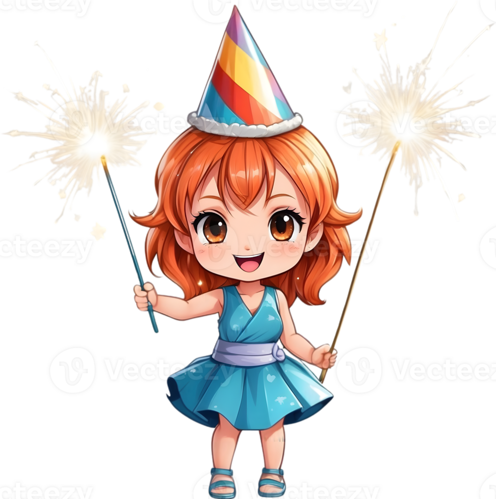 AI generated a girl cartoon witch holding a sparkler ai generated png