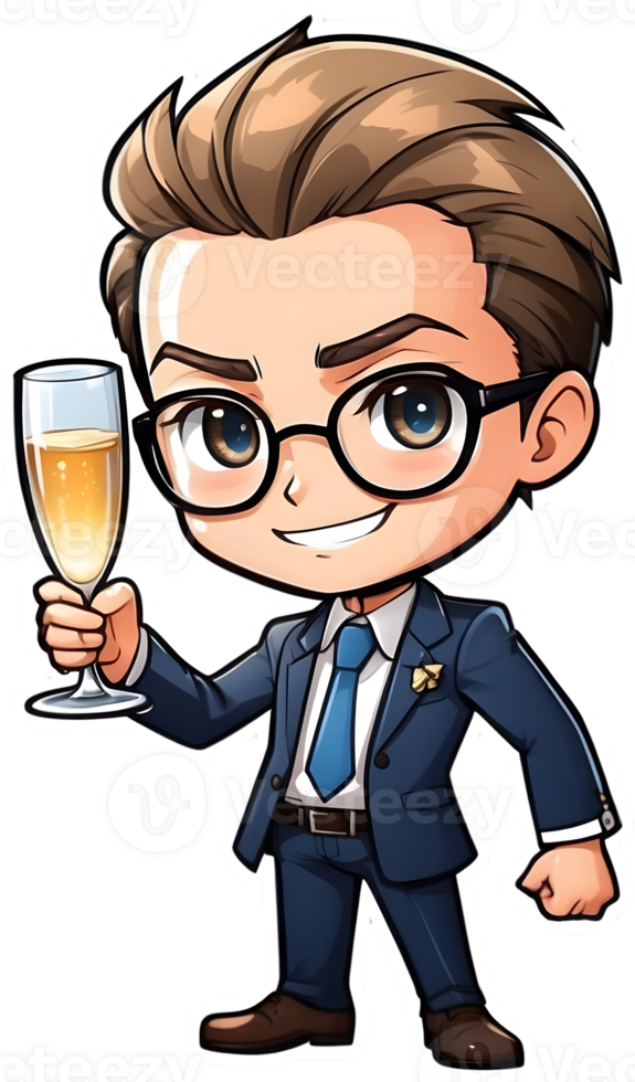 AI generated a cartoon characters holding  glasses of champagne png