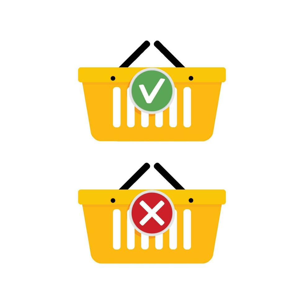 Add purchase in basket and delete icons. Online supermarket cart purchase element, illustration vector