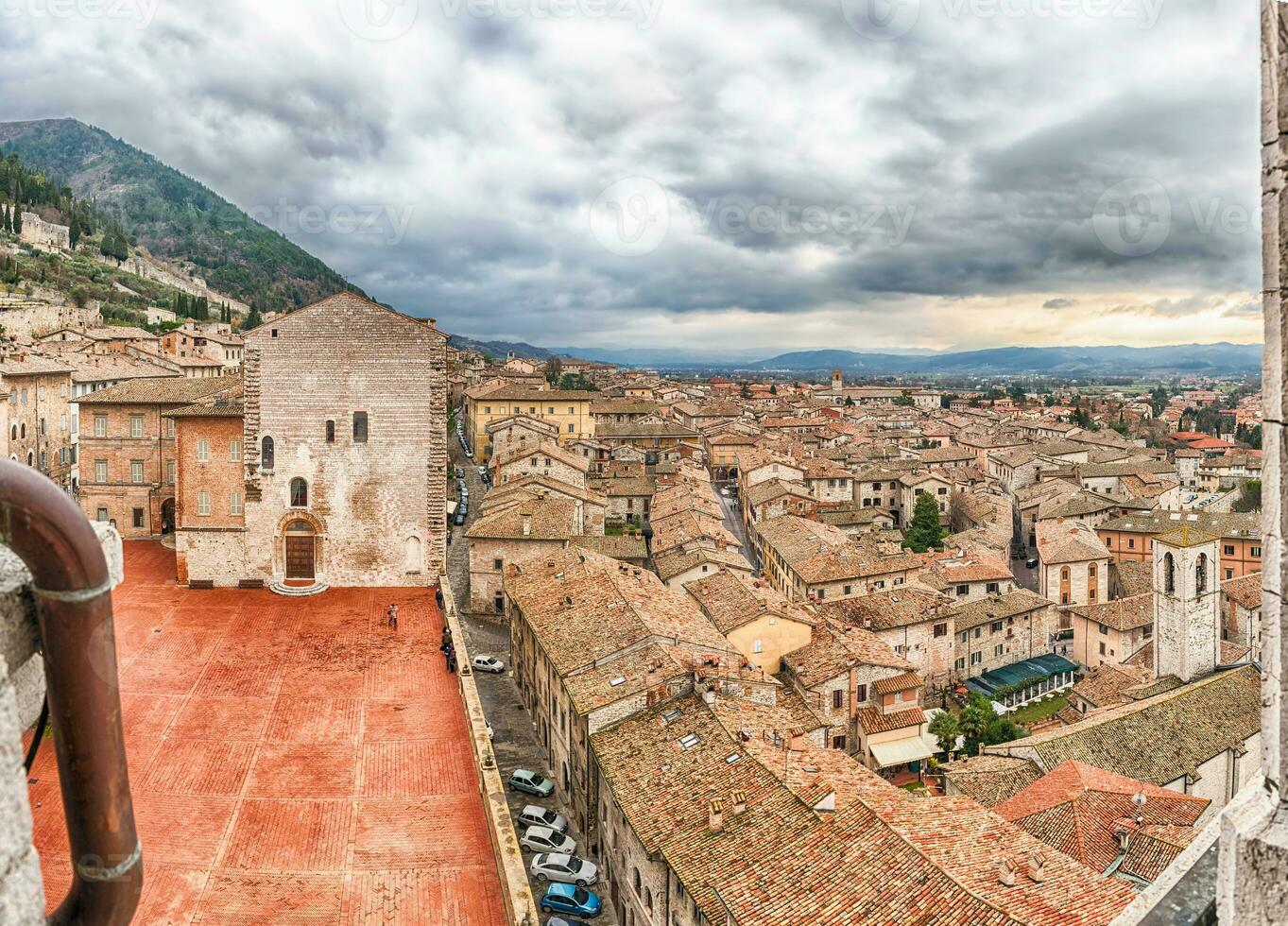 Aerial view of Piazza Grande, main square in Gubbio, Italy photo