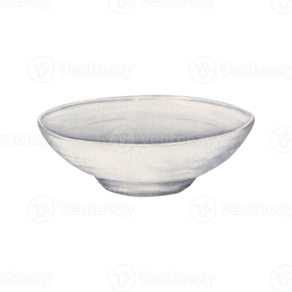 Small white porcelain bowl. Side view. Deep empty serving plate for food and condiments. Watercolor illustration isolated on transparent background. For picnic, table serving, tasting designs. png