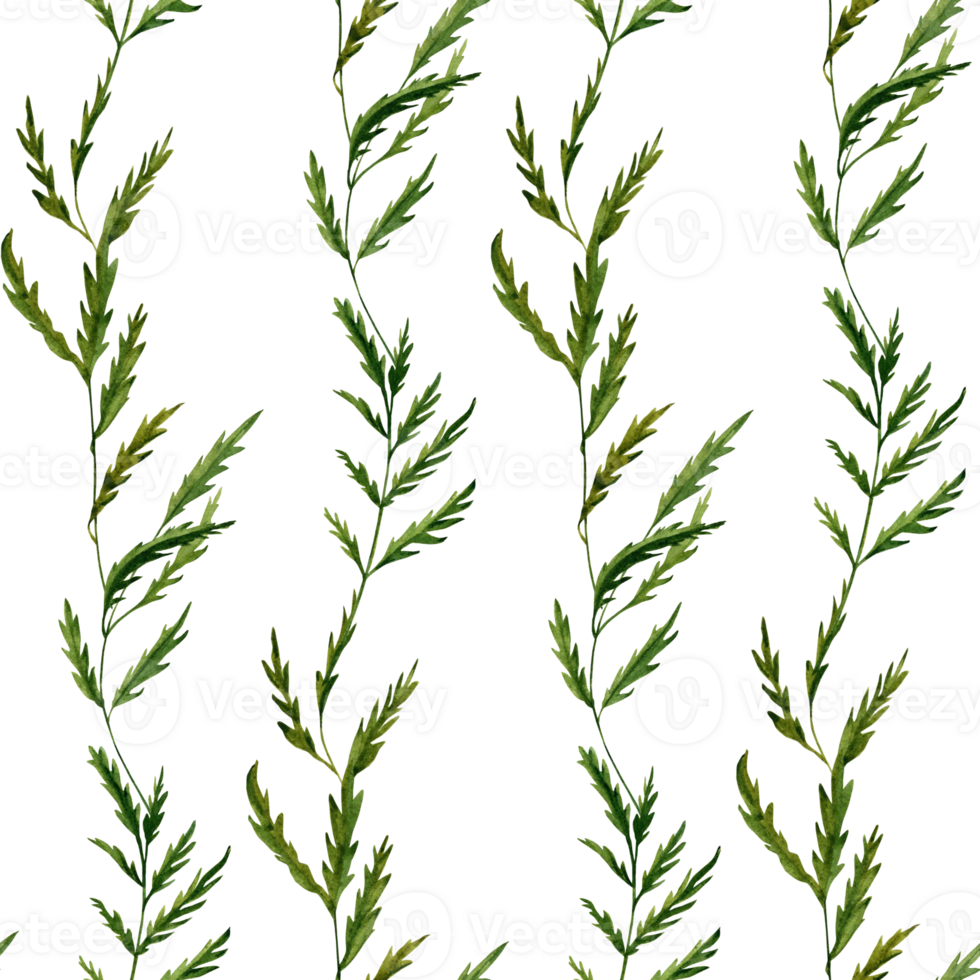 Seamless Pattern with Green Leaves Watercolor Illustration. Hand drawn design element isolated on transparent background png