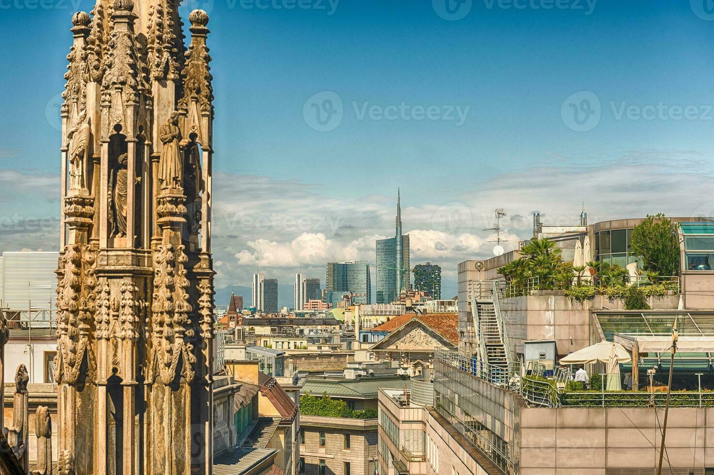 Aerial view from the roof of the Cathedral, Milan, Italy photo