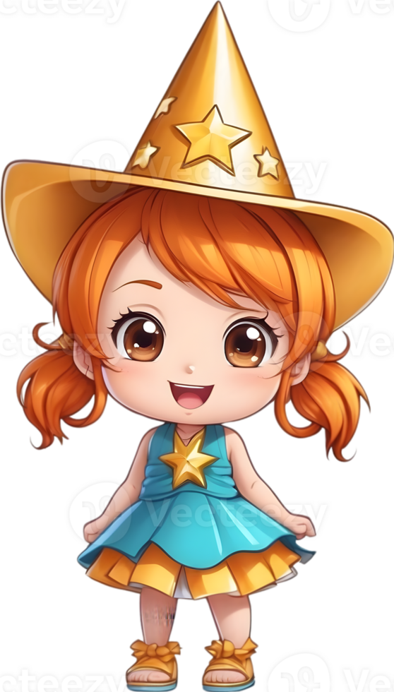 AI generated cartoon girl with golden star hat ai generated png