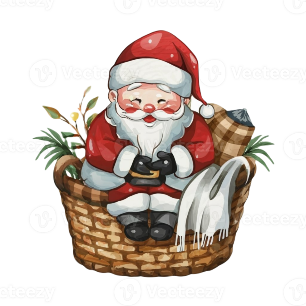 AI generated Santa  wearing a blanket  in a basket png