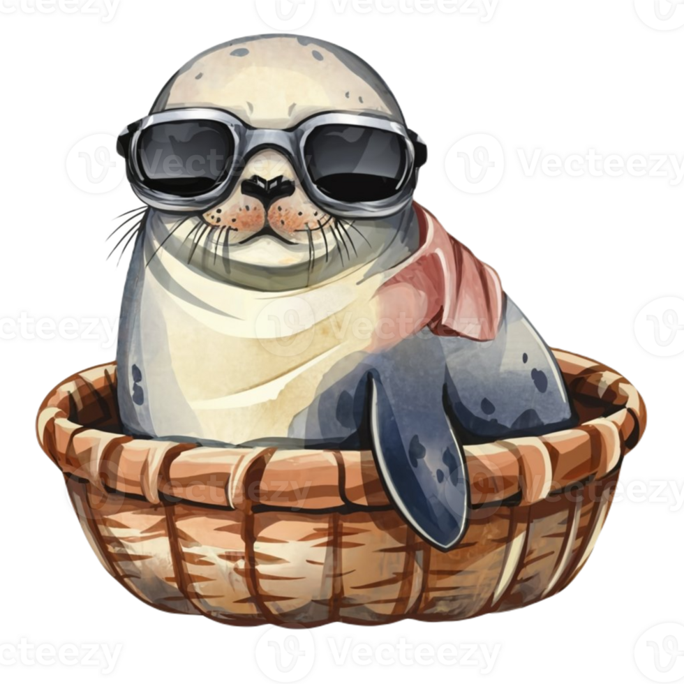 AI generated Seal  wearing a blanket  in a basket png