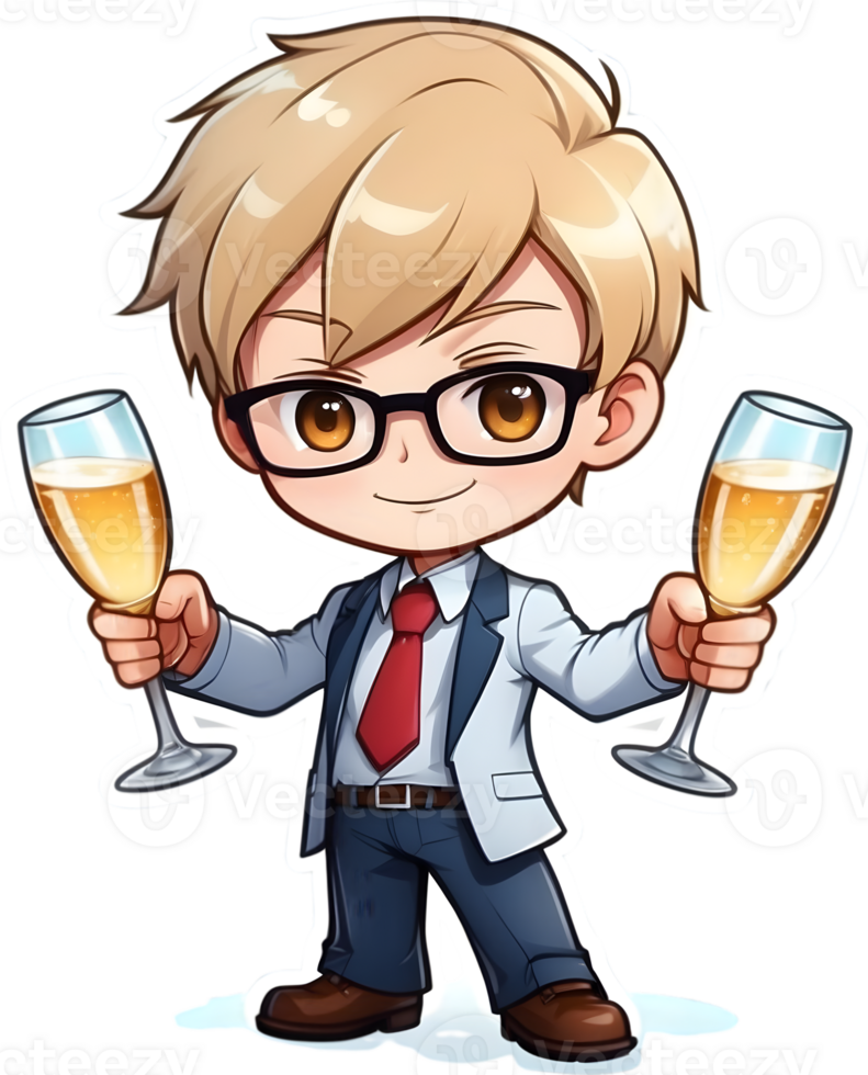 AI generated a cartoon characters holding  glasses of champagne png