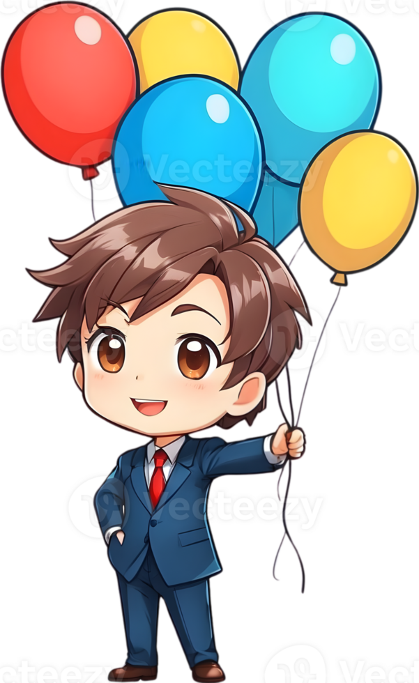 AI generated business man cartoon carry balloon ai generative png
