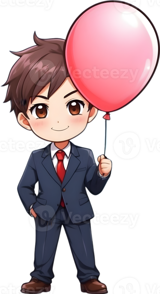 AI generated business man cartoon carry balloon ai generative png