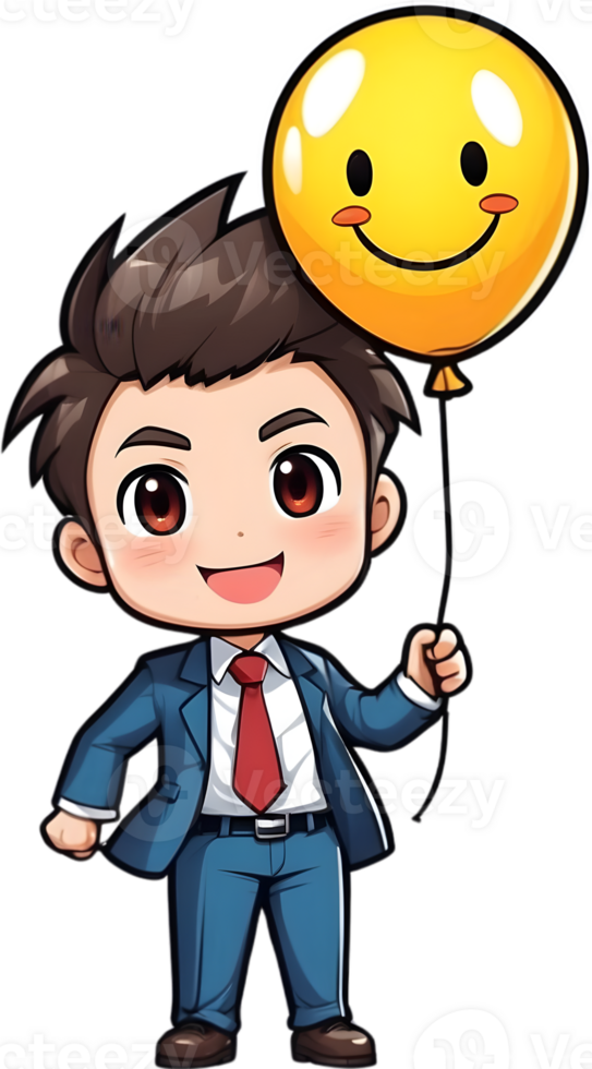 AI generated business man cartoon carry balloon ai generative png