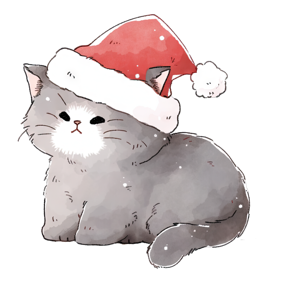 AI generated Gray cat wearing a red Santa hat on Christmas holiday png