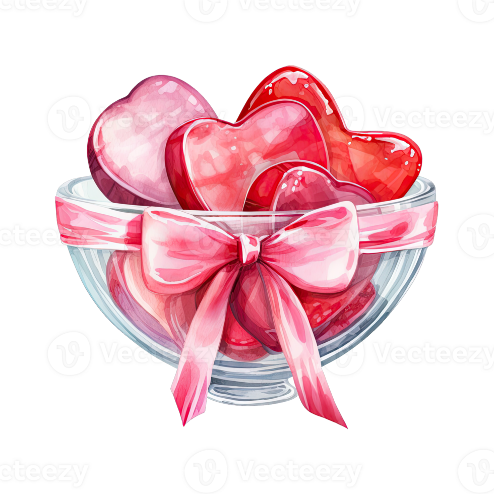 AI generated Watercolor Valentines candy decorated with bows in pink and red ,Ai generative png