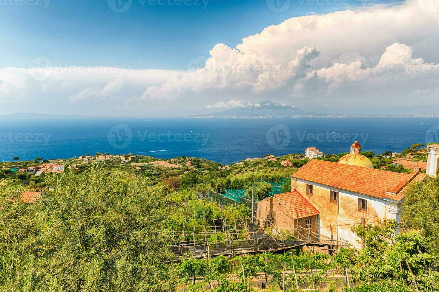 Aerial view of Mount Vesuvius, Bay of Naples, Italy photo