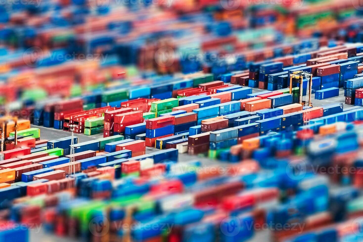 Aerial view over shipping containers stacked on a commercial port photo