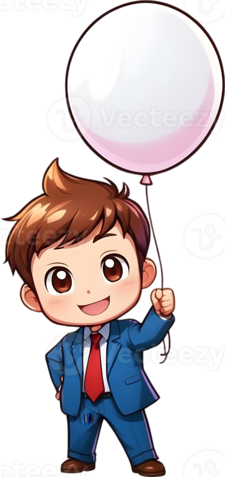 AI generated business man cartoon carry balloon ai generative png