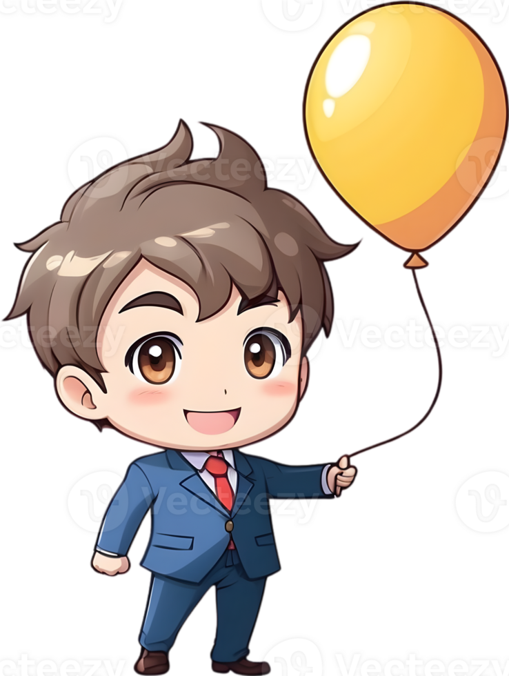 AI generated business man cartoon carry balloon ai generative png