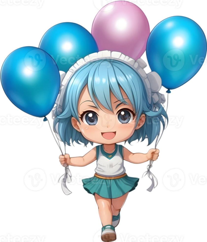 AI generated an anime girl with balloons on her head ai generative png