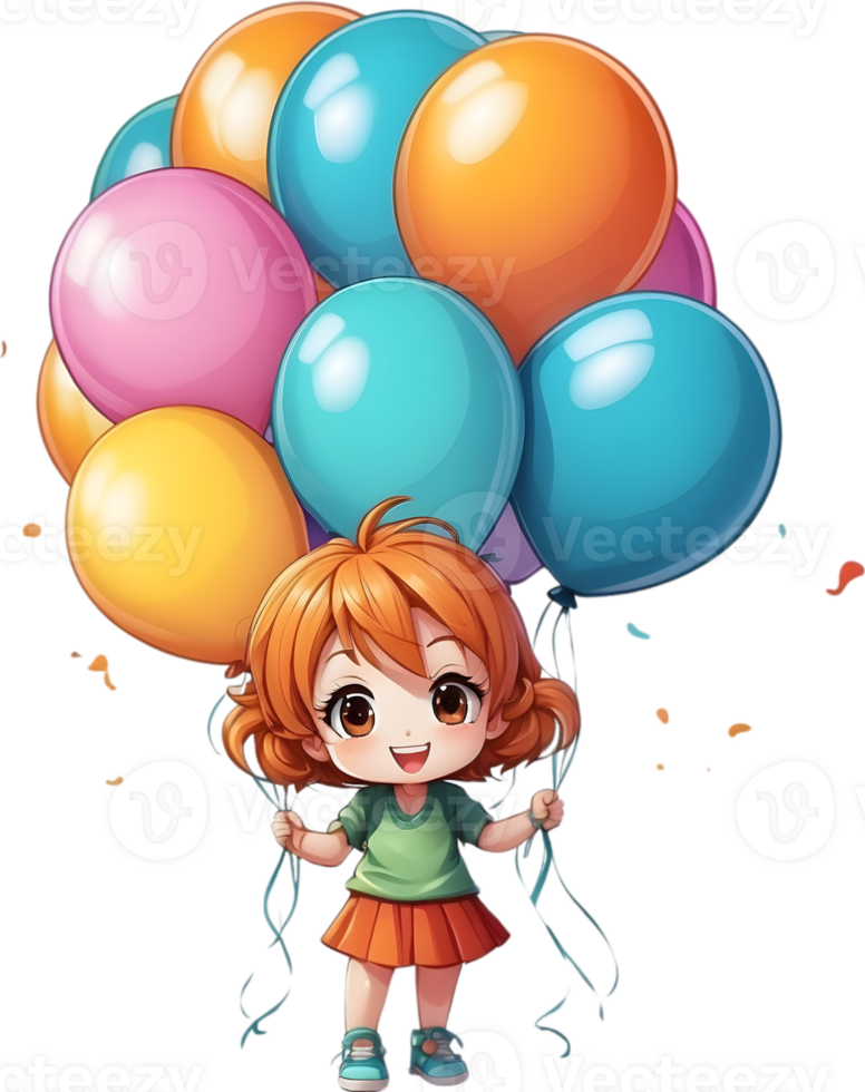 ai généré un anime fille avec des ballons sur sa tête ai génératif png