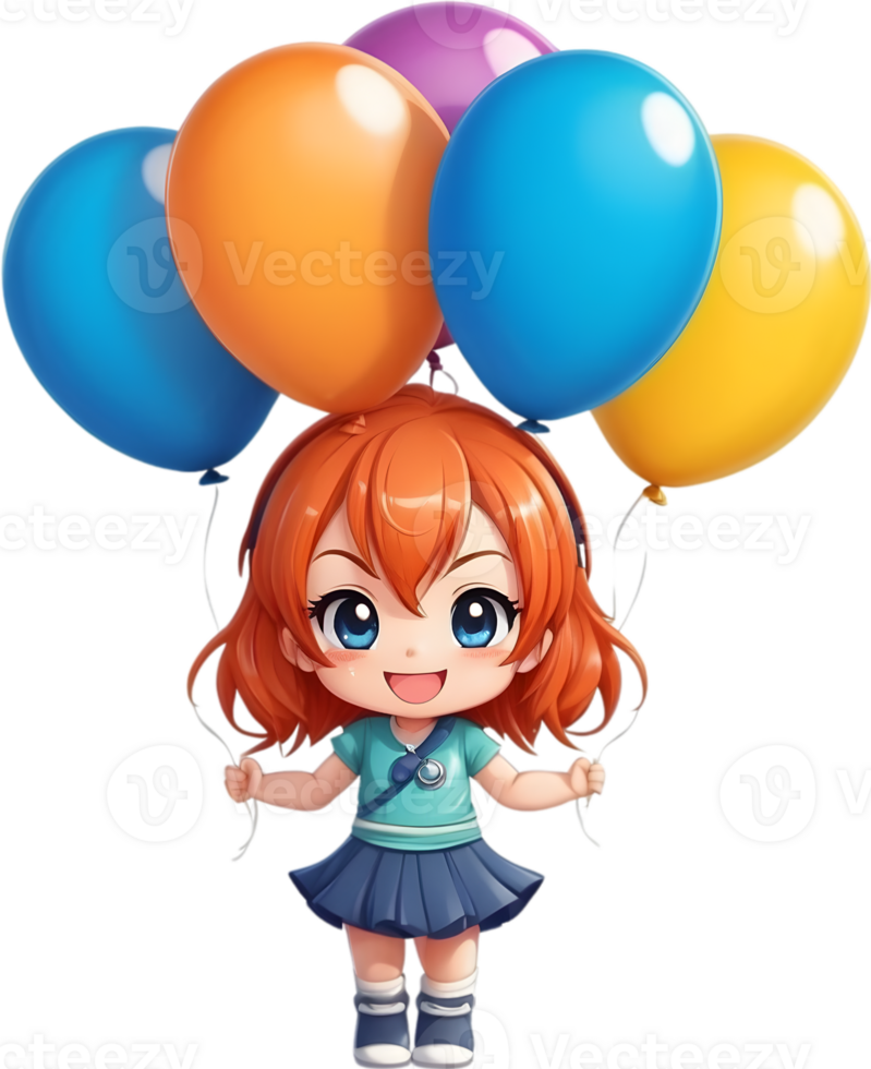 AI generated an anime girl with balloons on her head ai generative png