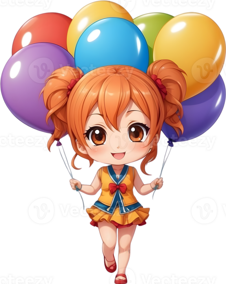 AI generated an anime girl with balloons on her head ai generative png