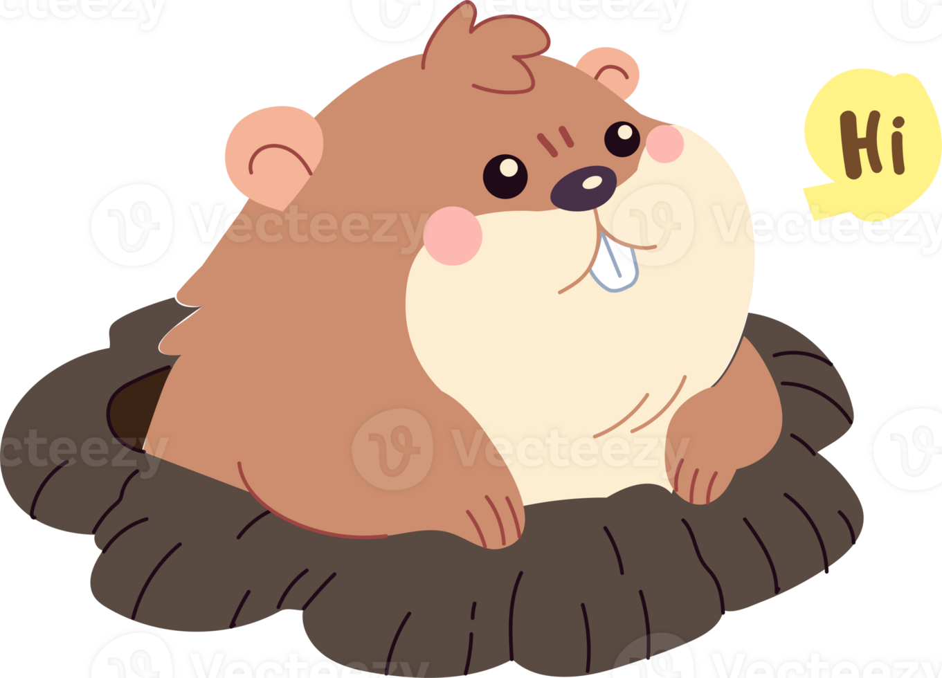 Groundhog say Hi hand draw full-color cartoon style illustration set png