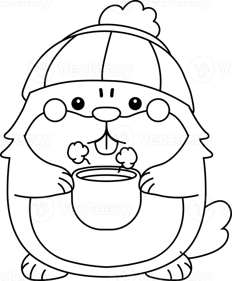 Groundhog with coffee mug cartoon style illustration set png
