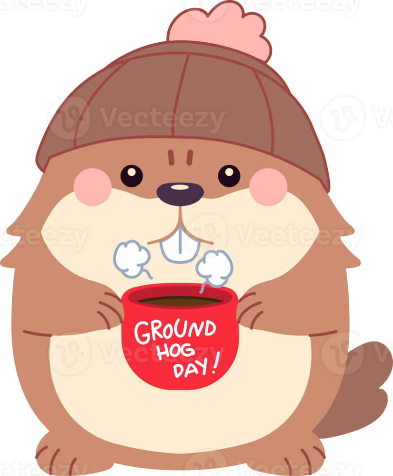 marmotte avec café agresser dessin animé style illustration ensemble png