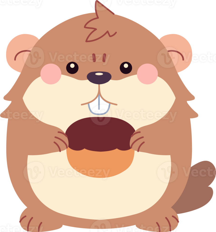 Groundhog and fruit cartoon style illustration set png