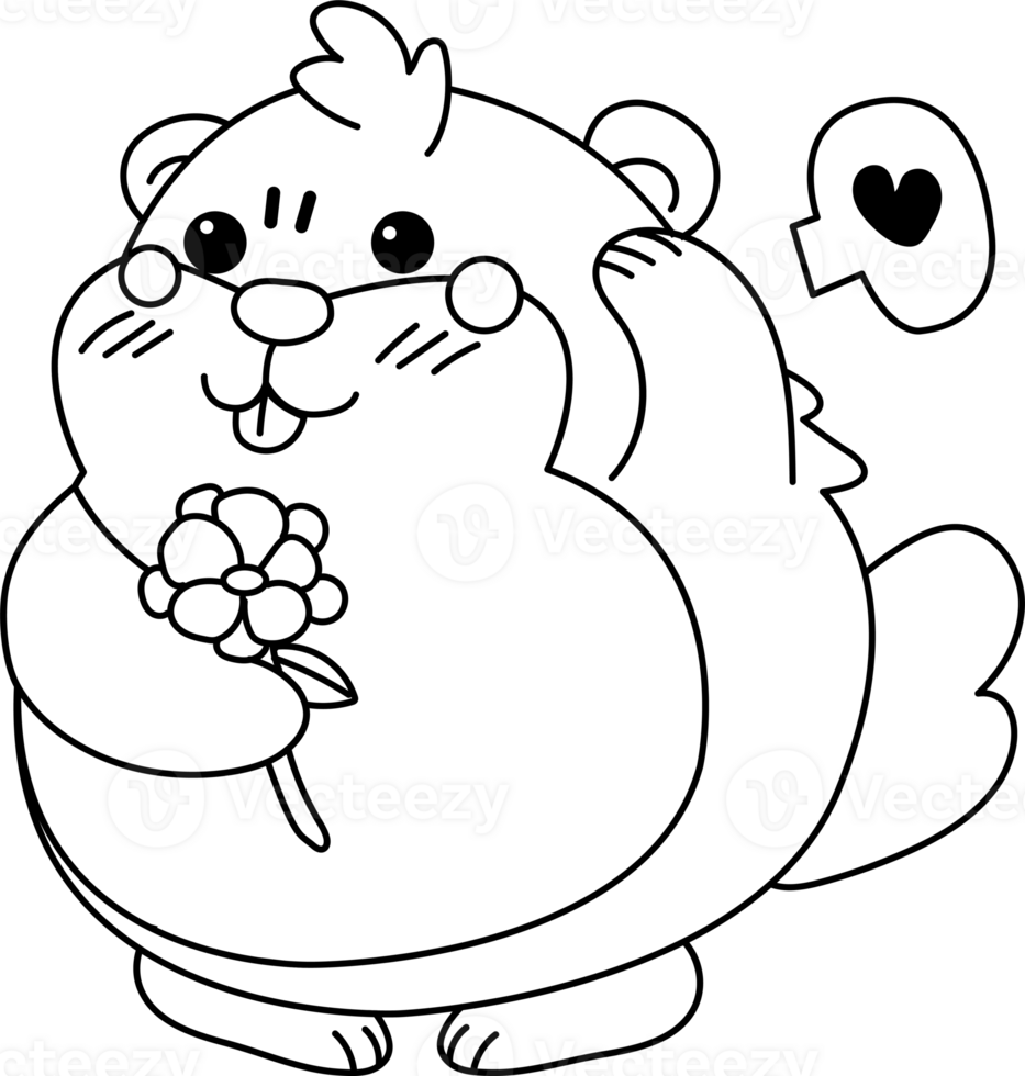 Groundhog shying hand hold flower cartoon style illustration set png