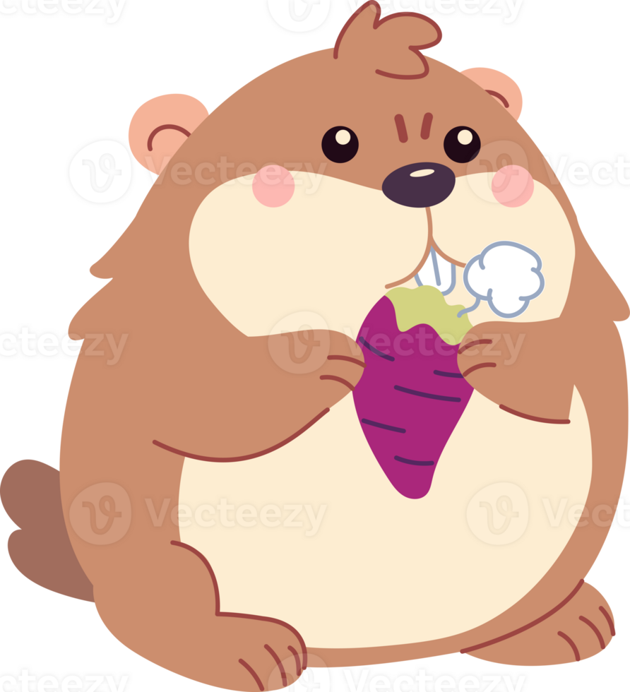 Groundhog eating purple yam cartoon style illustration set png